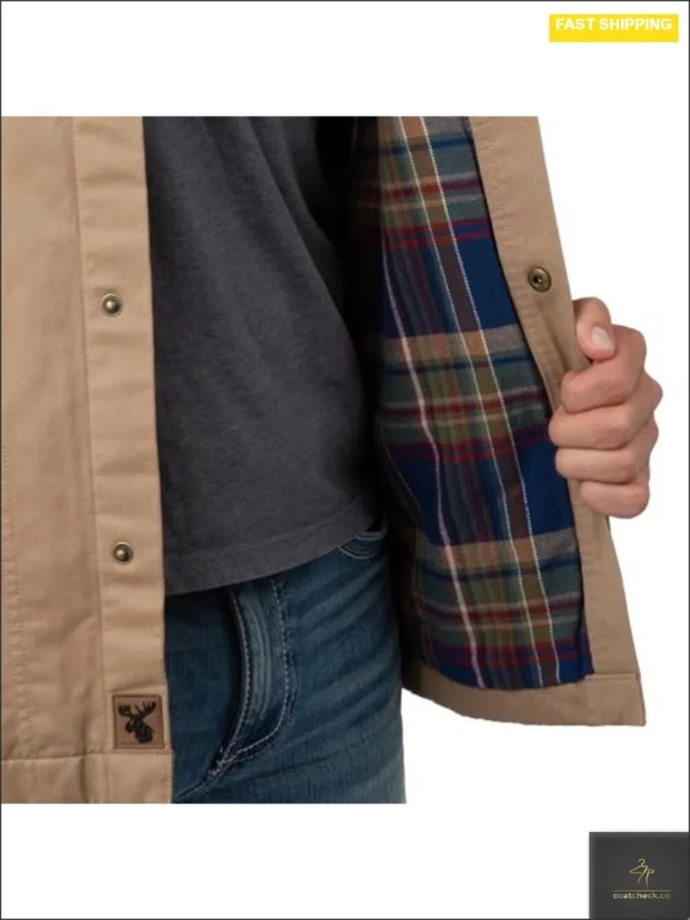 Men's Cotton Shirt Jacket Snap Front Water Resistant Flannel Lined Long Sleeve